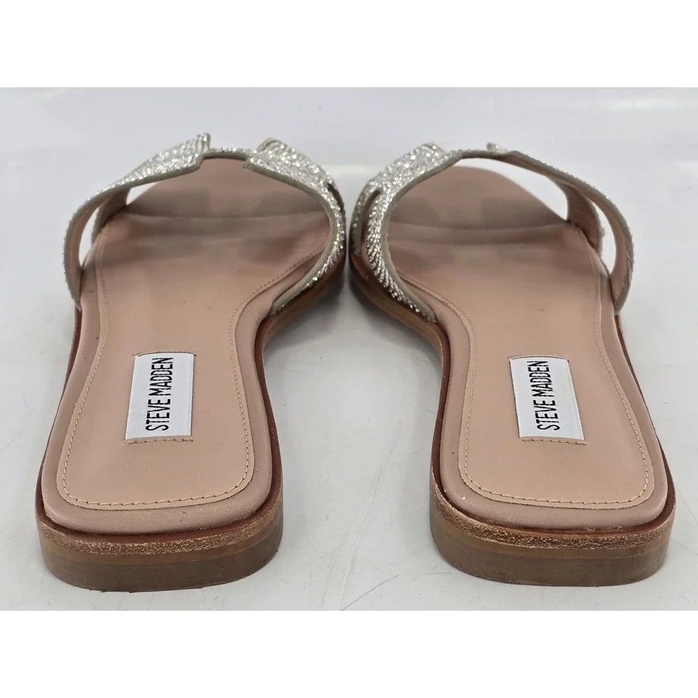 Steve Madden Hadyn-R Slide Sandals Womens 8.5 Nude Rhinestone Sparkle -Excellent